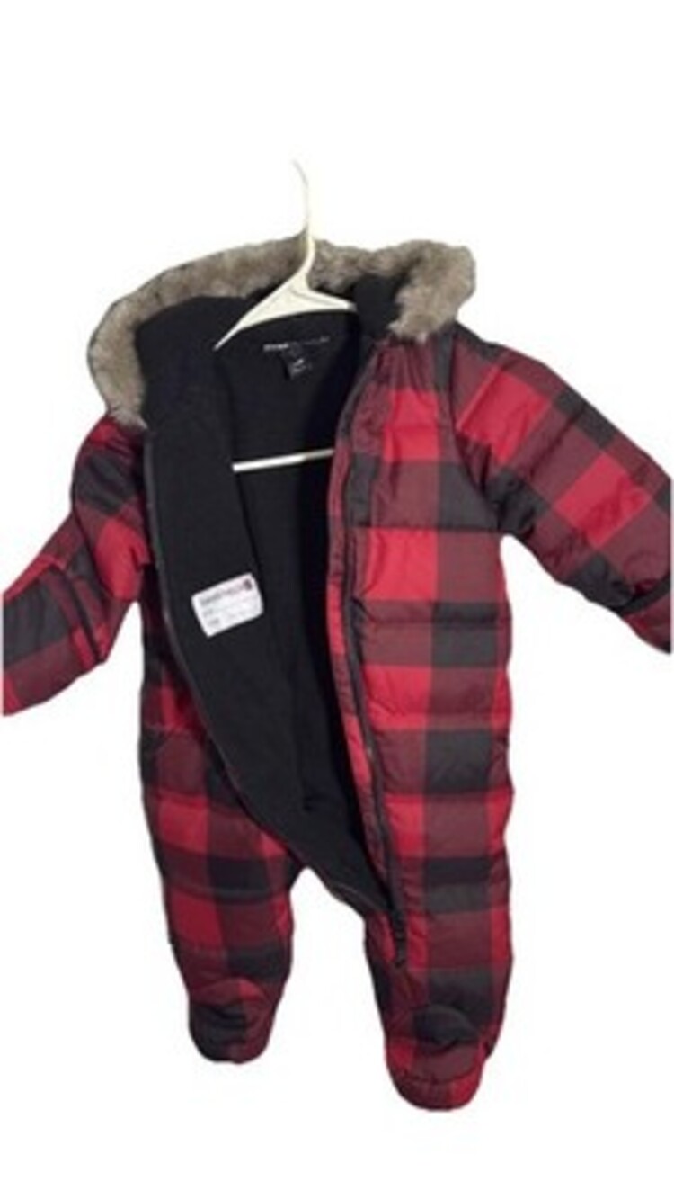 Swiss Tech Baby Red Black Plaid Fleece Snowsuit 12M